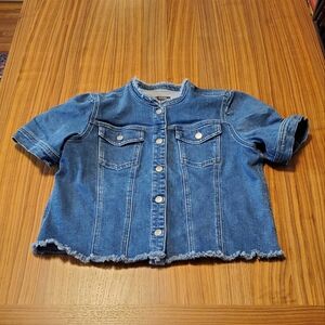 NYDJ Short Sleeve Raw Edge Denim Jacket In Astral - Size Medium